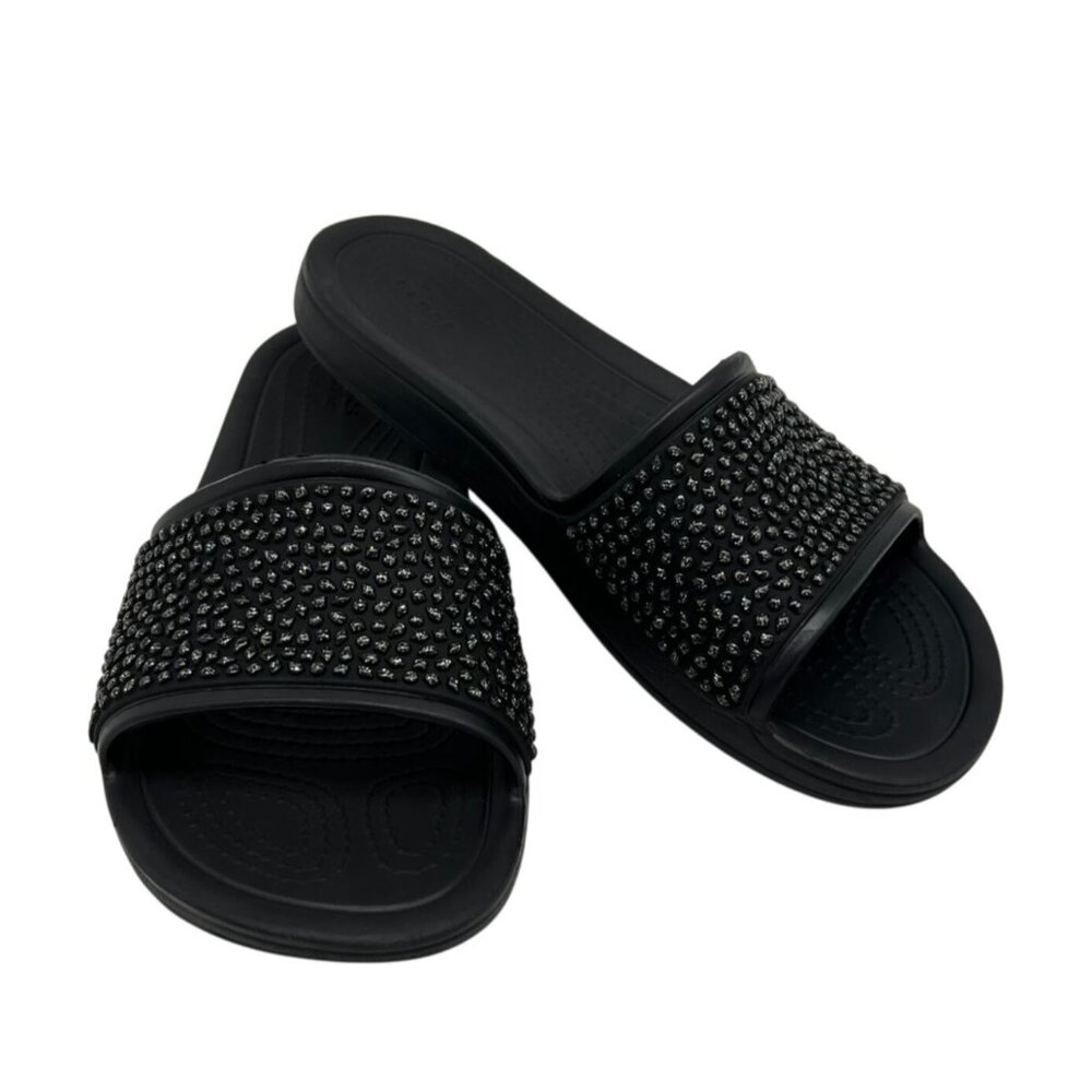 Crocs  Sloane Embellished Slide Sandals Size 6W Black Studded Casual Comfort